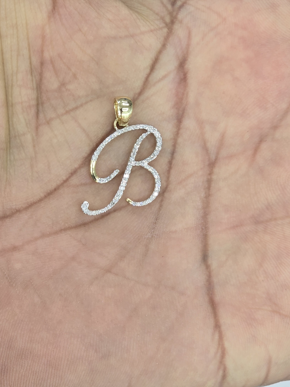 Real Diamond 10kt Gold Cursive B Pendant
